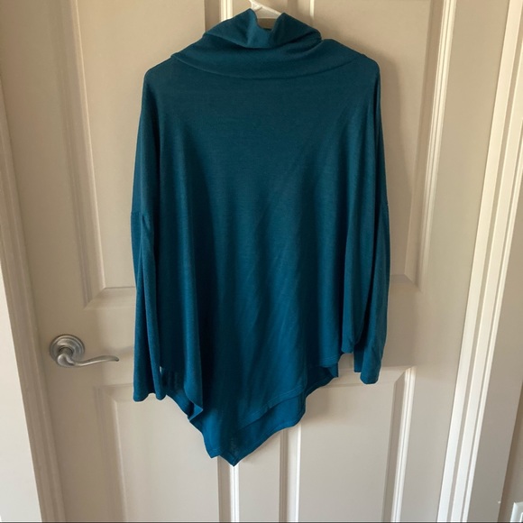 Teal Asymmetric Hem cowl Neck Sweater Shirt - Picture 2 of 4